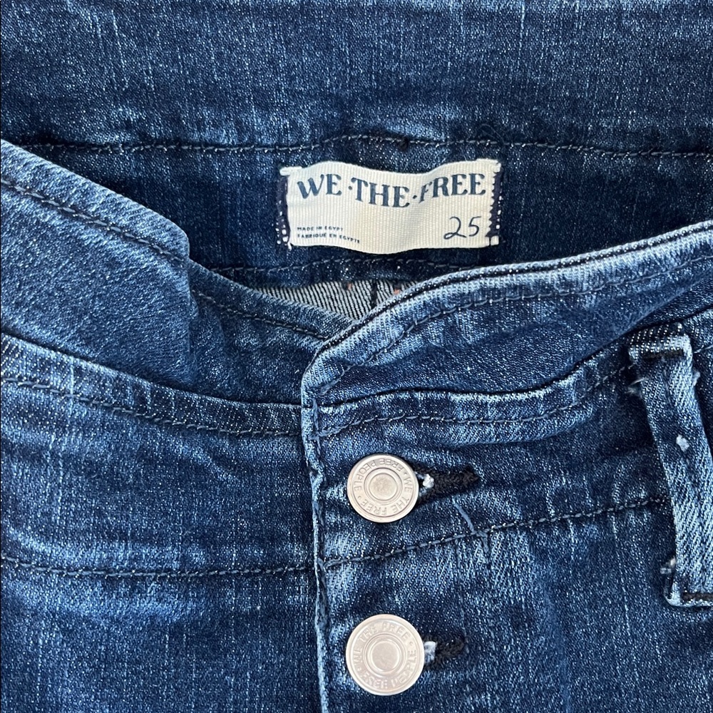 Free People dark wash stretchy 70’s style bell bottoms high rise flare buttonfly - Picture 5 of 10